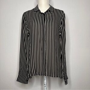Reformation Arlington Black White Striped Sheer Hidden Placket Shirt Size L